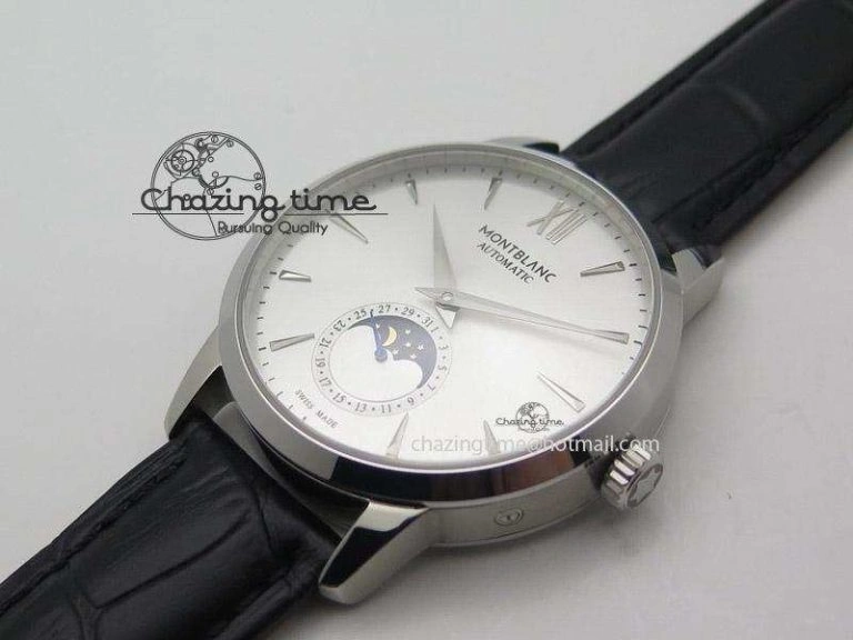 Heritage Spirit Moonphase SS Silver Dial SS Markers On Black Leather Strap MIYOTA 9015