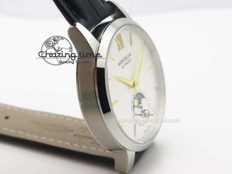 Heritage Spirit Moonphase SS Silver Dial YG Markers On Black Leather Strap MIYOTA 9015