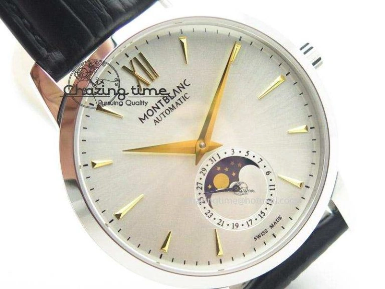 Heritage Spirit Moonphase SS Silver Dial YG Markers On Black Leather Strap MIYOTA 9015