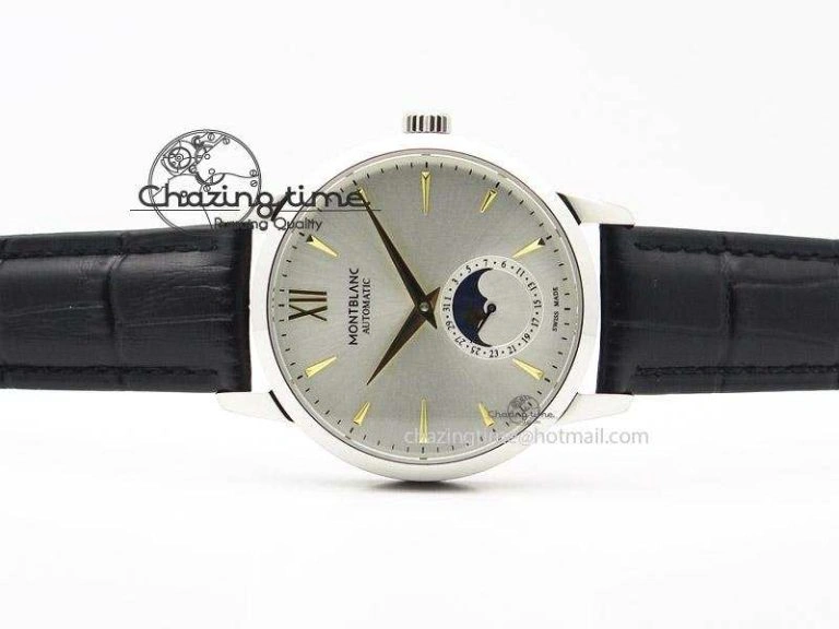 Heritage Spirit Moonphase SS Silver Dial YG Markers On Black Leather Strap MIYOTA 9015