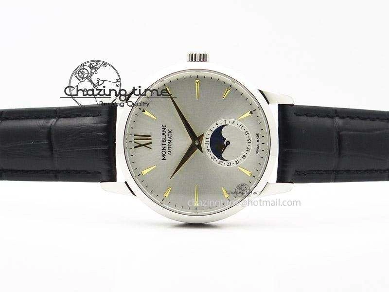 Heritage Spirit Moonphase SS Silver Dial YG Markers On Black Leather Strap MIYOTA 9015