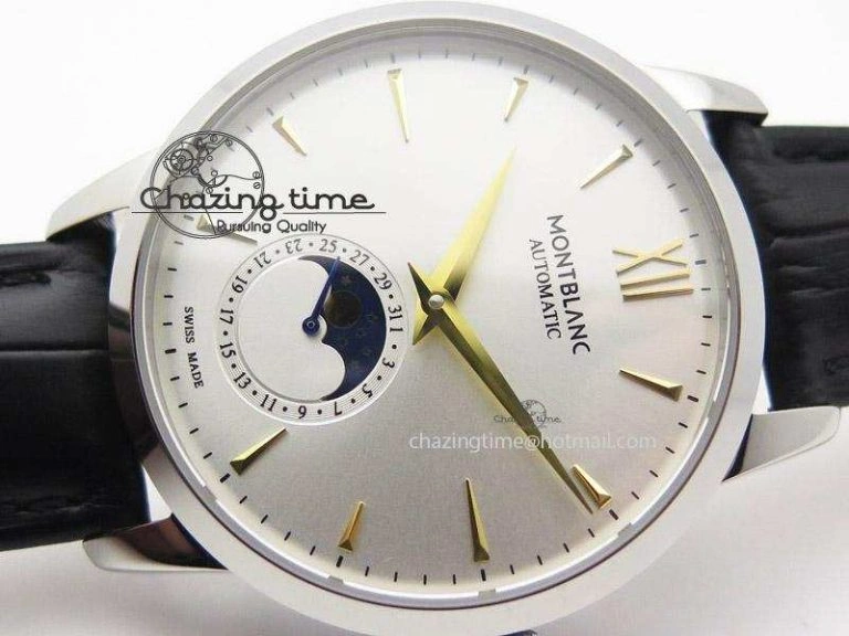 Heritage Spirit Moonphase SS Silver Dial YG Markers On Black Leather Strap MIYOTA 9015