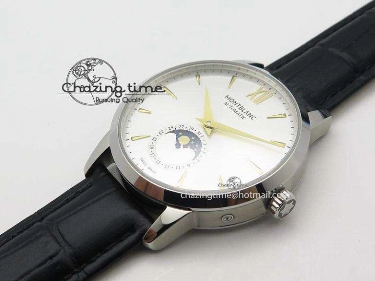 Heritage Spirit Moonphase SS Silver Dial YG Markers On Black Leather Strap MIYOTA 9015