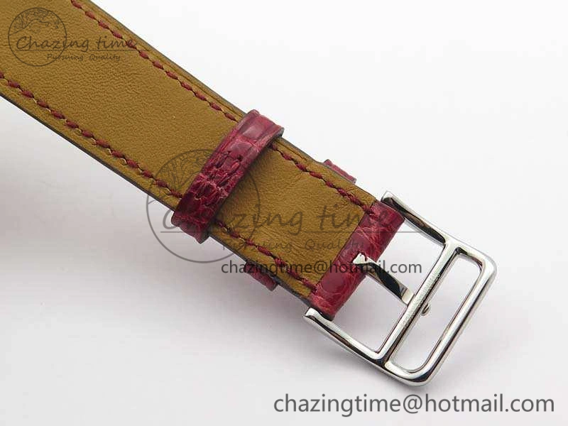 Heure H Ladies SS MKF 1:1 Best Edition White MOP Dial On Red Croc Leather Strap Swiss Quartz