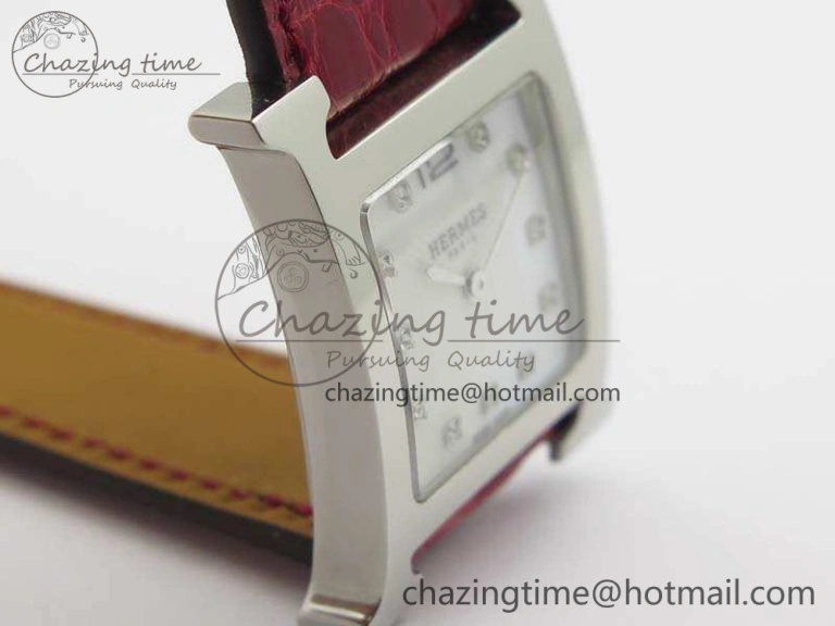 Heure H Ladies SS MKF 1:1 Best Edition White MOP Dial On Red Croc Leather Strap Swiss Quartz