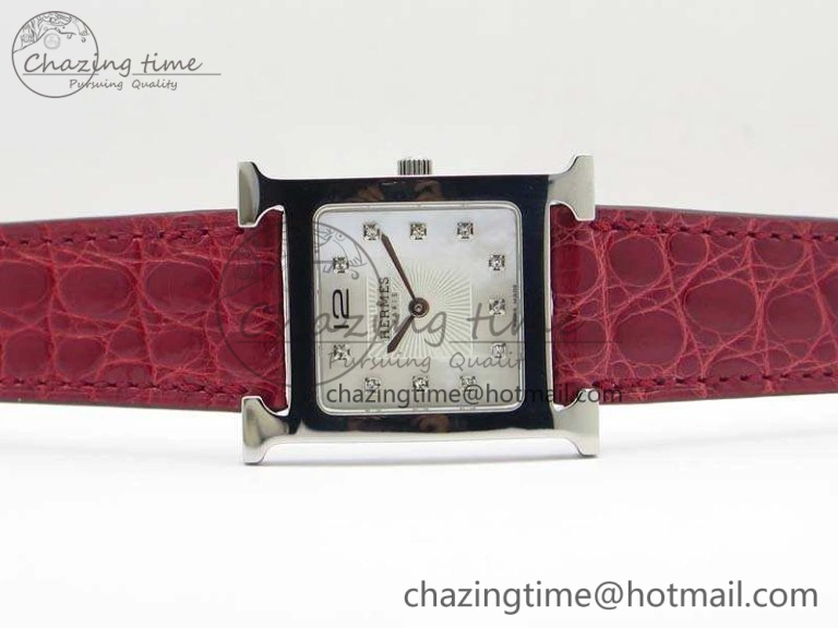 Heure H Ladies SS MKF 1:1 Best Edition White MOP Dial On Red Croc Leather Strap Swiss Quartz
