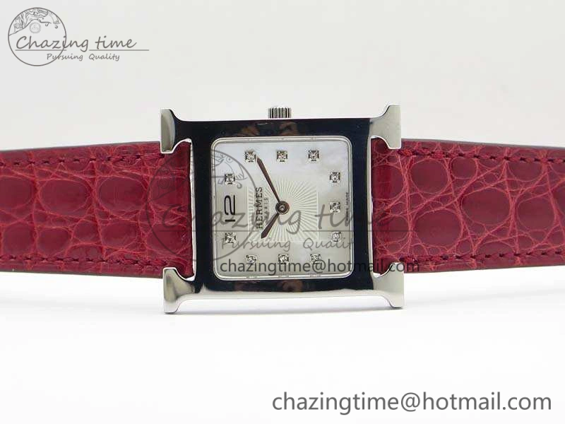 Heure H Ladies SS MKF 1:1 Best Edition White MOP Dial On Red Croc Leather Strap Swiss Quartz