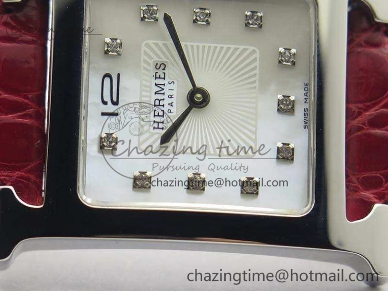 Heure H Ladies SS MKF 1:1 Best Edition White MOP Dial On Red Croc Leather Strap Swiss Quartz