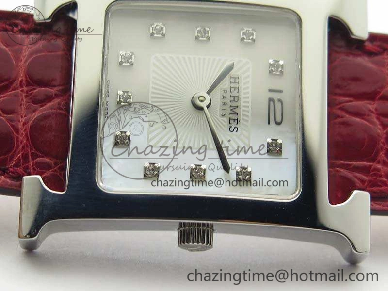 Heure H Ladies SS MKF 1:1 Best Edition White MOP Dial On Red Croc Leather Strap Swiss Quartz