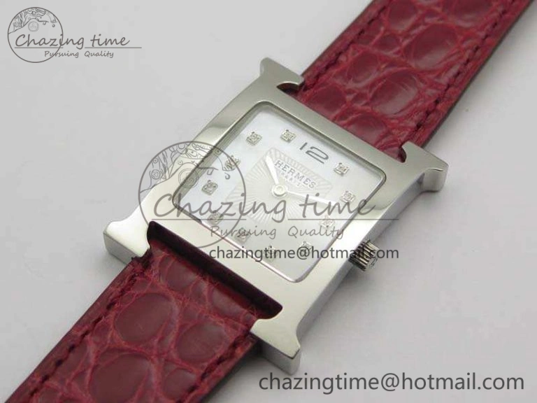 Heure H Ladies SS MKF 1:1 Best Edition White MOP Dial On Red Croc Leather Strap Swiss Quartz