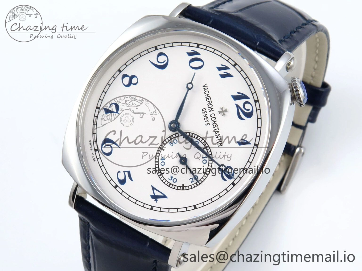 Historiques 82035 000G-B735 40mm SS AIF Best Edition White Blue Dial on Blue Leather Strap A4400