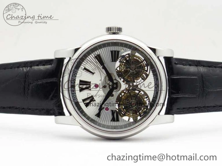 Hommage Rddbho0562 SS JBF Sliver Dial On Black Croco Leather Strap Double Tourbillion