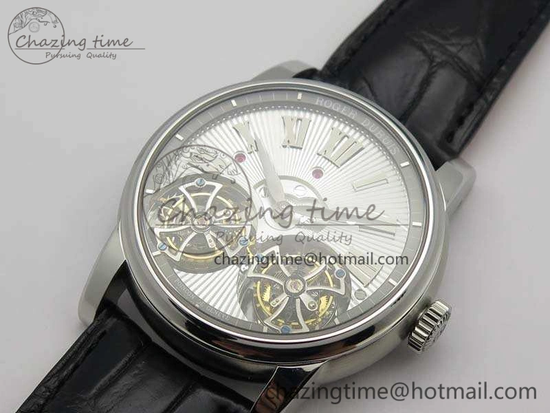 Hommage Rddbho0562 SS JBF Sliver Dial On Black Croco Leather Strap Double Tourbillion