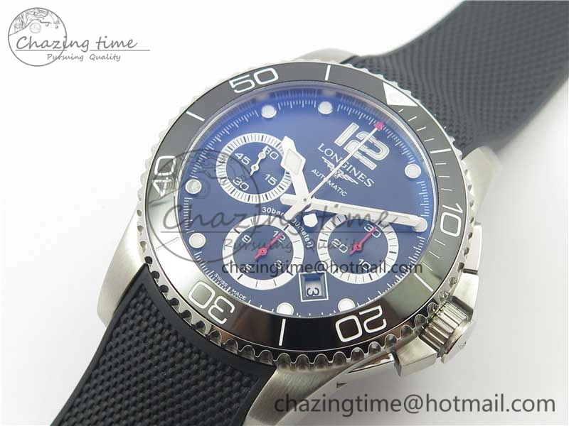 HydroConquest Chrono SS Black Ceramic Bezel OXF Best Edition Black Dial on Black Rubber Strap A7750