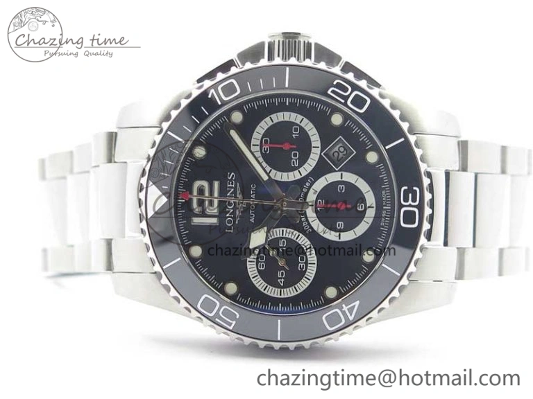HydroConquest Chrono SS Black Ceramic Bezel OXF Best Edition Black Dial on SS Bracelet A7750