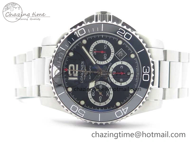 HydroConquest Chrono SS Black Ceramic Bezel OXF Best Edition Black Dial on SS Bracelet A7750