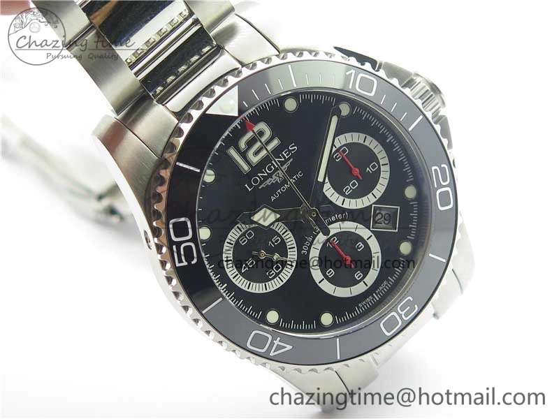HydroConquest Chrono SS Black Ceramic Bezel OXF Best Edition Black Dial on SS Bracelet A7750
