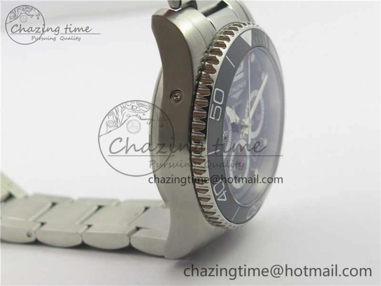 HydroConquest Chrono SS Black Ceramic Bezel OXF Best Edition Black Dial on SS Bracelet A7750