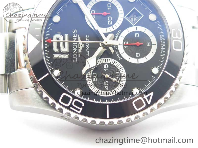 HydroConquest Chrono SS Black Ceramic Bezel OXF Best Edition Black Dial on SS Bracelet A7750