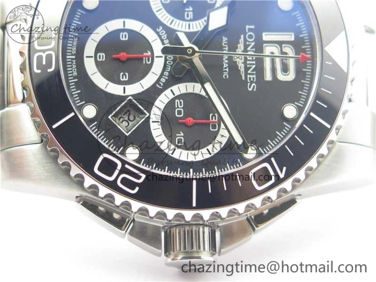 HydroConquest Chrono SS Black Ceramic Bezel OXF Best Edition Black Dial on SS Bracelet A7750