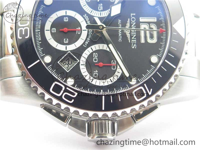 HydroConquest Chrono SS Black Ceramic Bezel OXF Best Edition Black Dial on SS Bracelet A7750