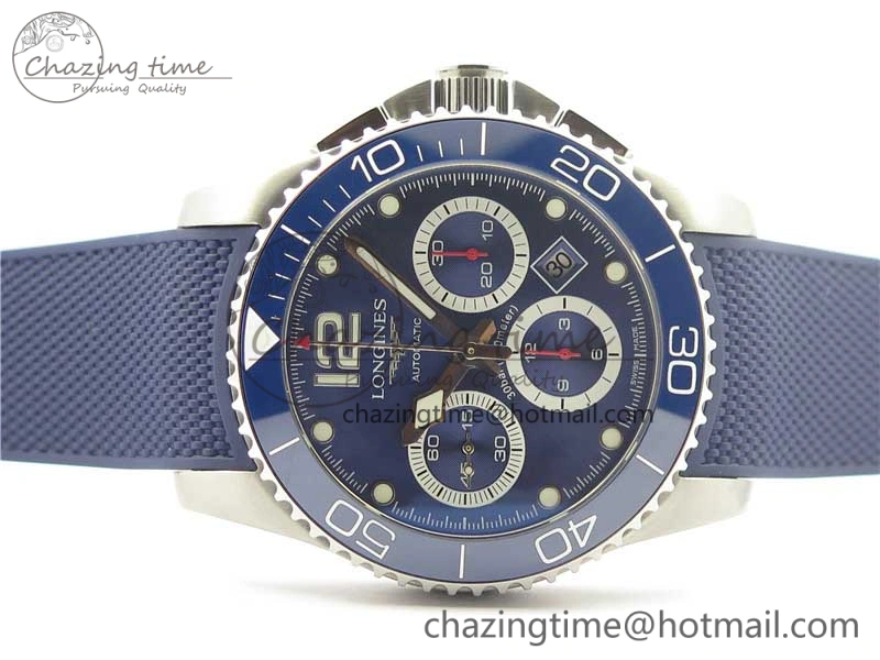 HydroConquest Chrono SS Blue Ceramic Bezel OXF Best Edition Blue Dial on Blue Rubber Strap A7750