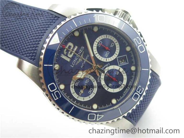 HydroConquest Chrono SS Blue Ceramic Bezel OXF Best Edition Blue Dial on Blue Rubber Strap A7750