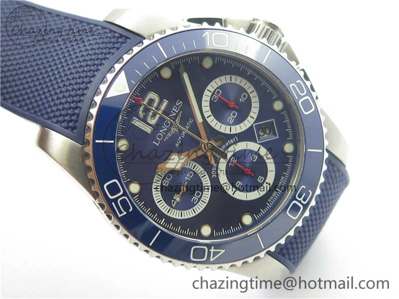 HydroConquest Chrono SS Blue Ceramic Bezel OXF Best Edition Blue Dial on Blue Rubber Strap A7750
