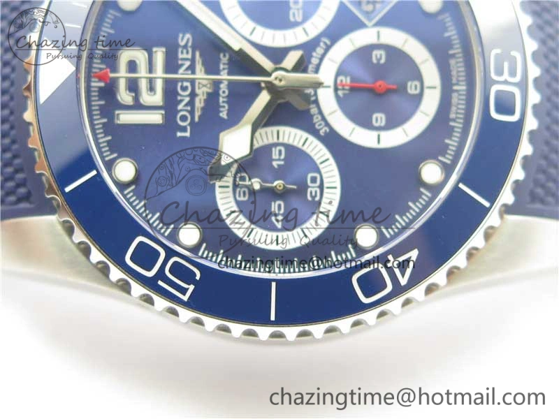 HydroConquest Chrono SS Blue Ceramic Bezel OXF Best Edition Blue Dial on Blue Rubber Strap A7750