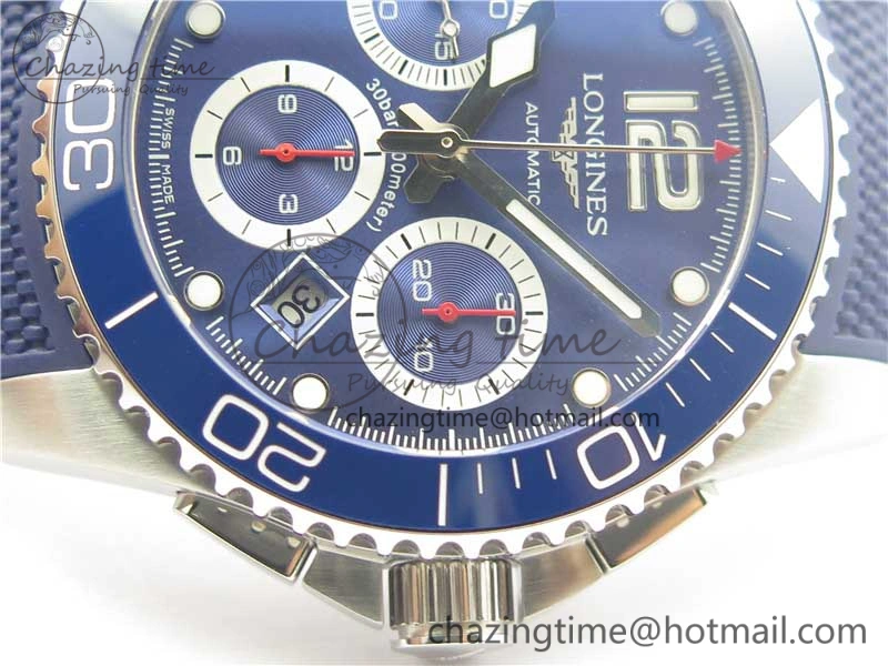 HydroConquest Chrono SS Blue Ceramic Bezel OXF Best Edition Blue Dial on Blue Rubber Strap A7750