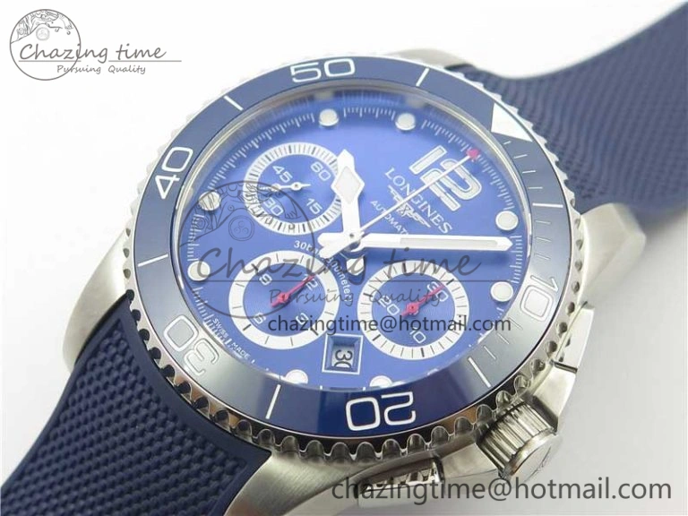 HydroConquest Chrono SS Blue Ceramic Bezel OXF Best Edition Blue Dial on Blue Rubber Strap A7750