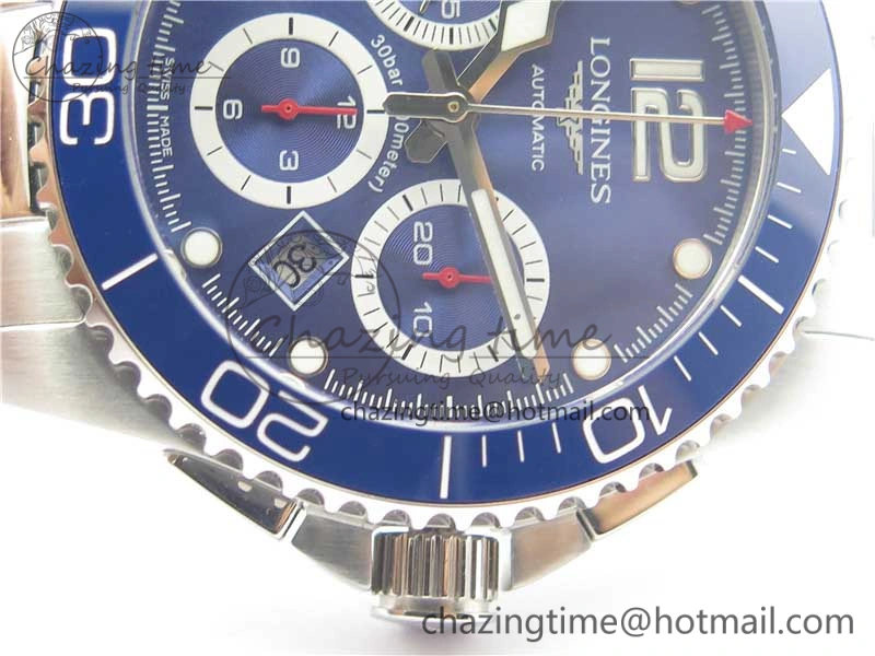 HydroConquest Chrono SS Blue Ceramic Bezel OXF Best Edition Blue Dial on SS Bracelet A7750