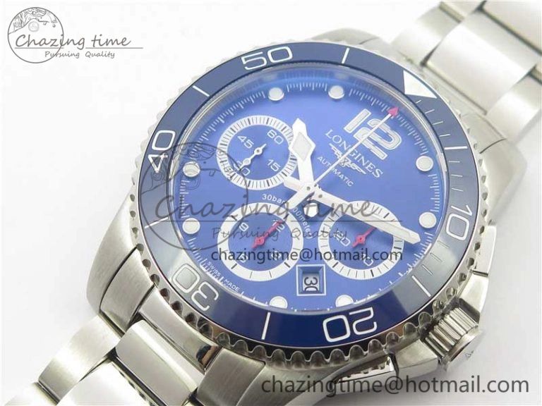 HydroConquest Chrono SS Blue Ceramic Bezel OXF Best Edition Blue Dial on SS Bracelet A7750