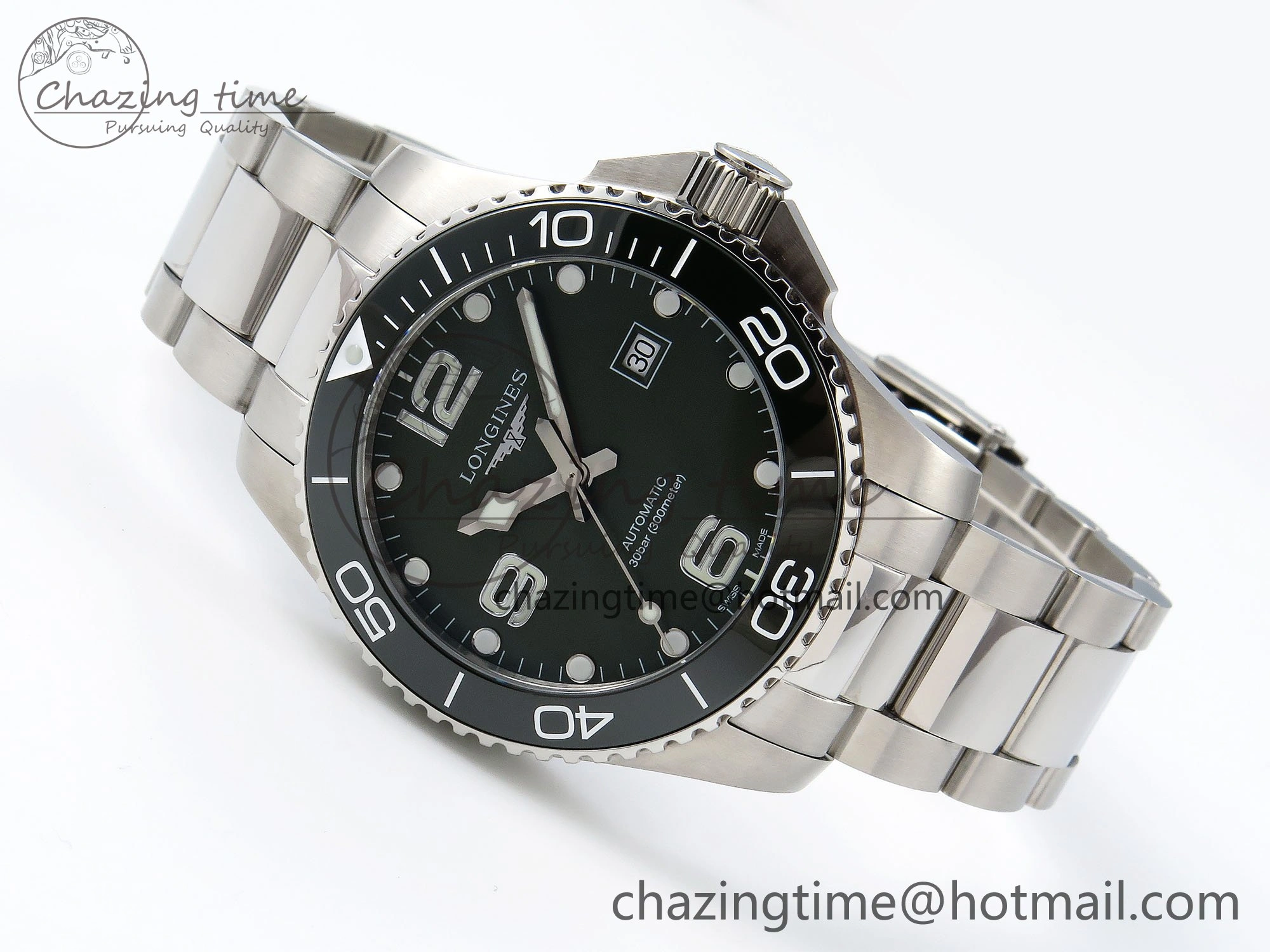 Hydroconquest 43mm SS Green Ceramic Bezel XF 1:1 Best Edition Green Dial on SS Bracelet L888