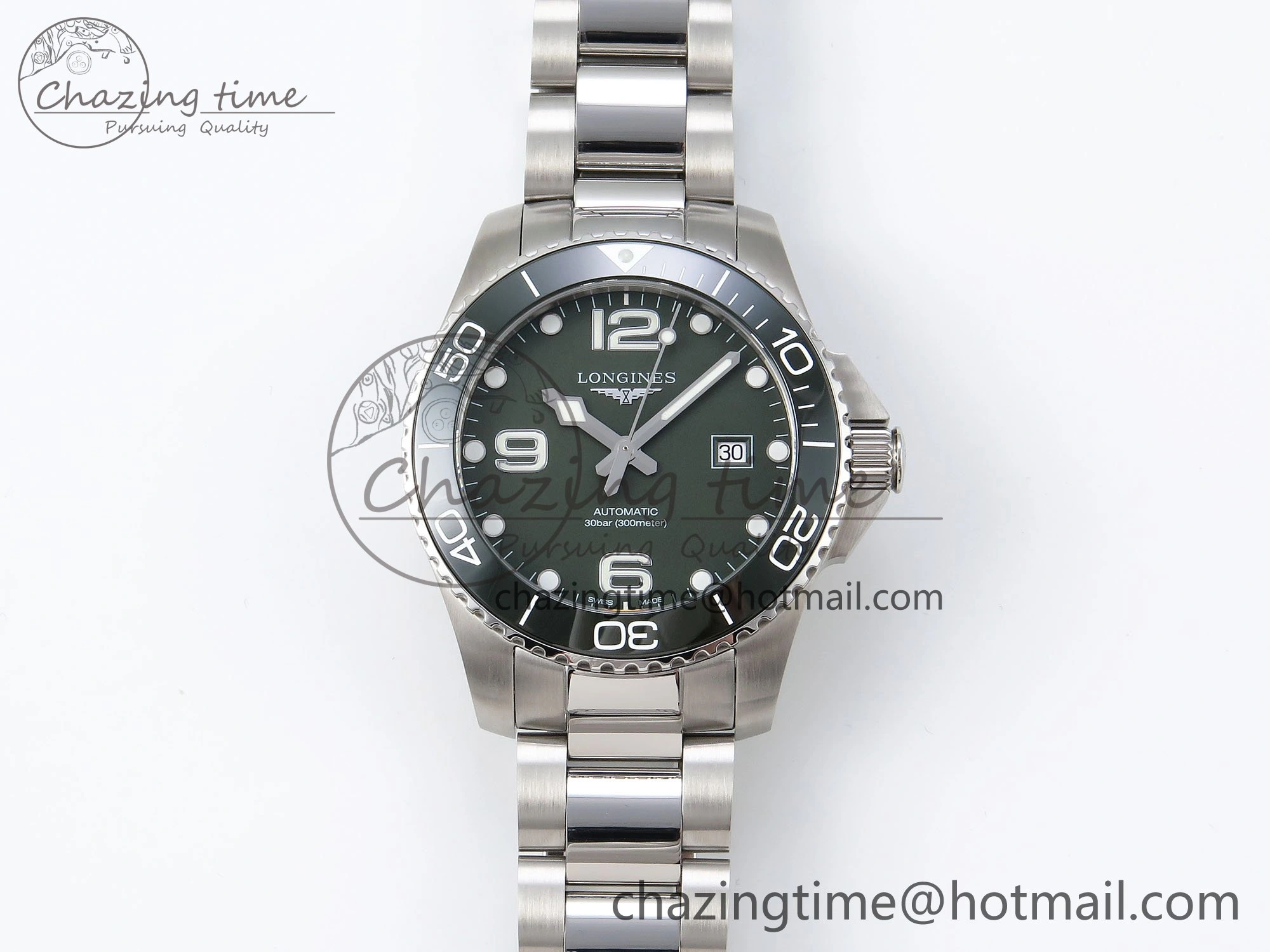 Hydroconquest 43mm SS Green Ceramic Bezel XF 1:1 Best Edition Green Dial on SS Bracelet L888