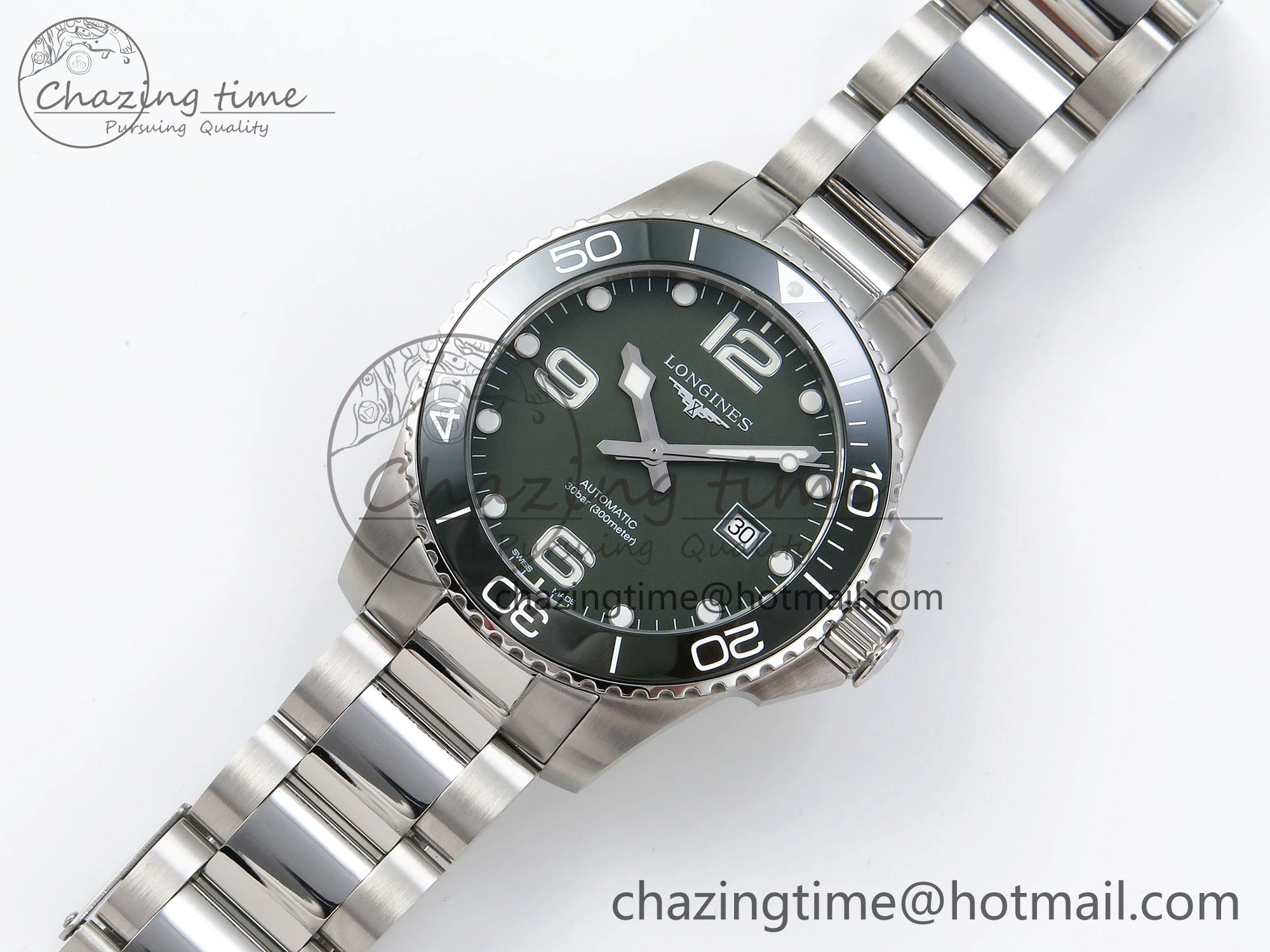 Hydroconquest 43mm SS Green Ceramic Bezel XF 1:1 Best Edition Green Dial on SS Bracelet L888