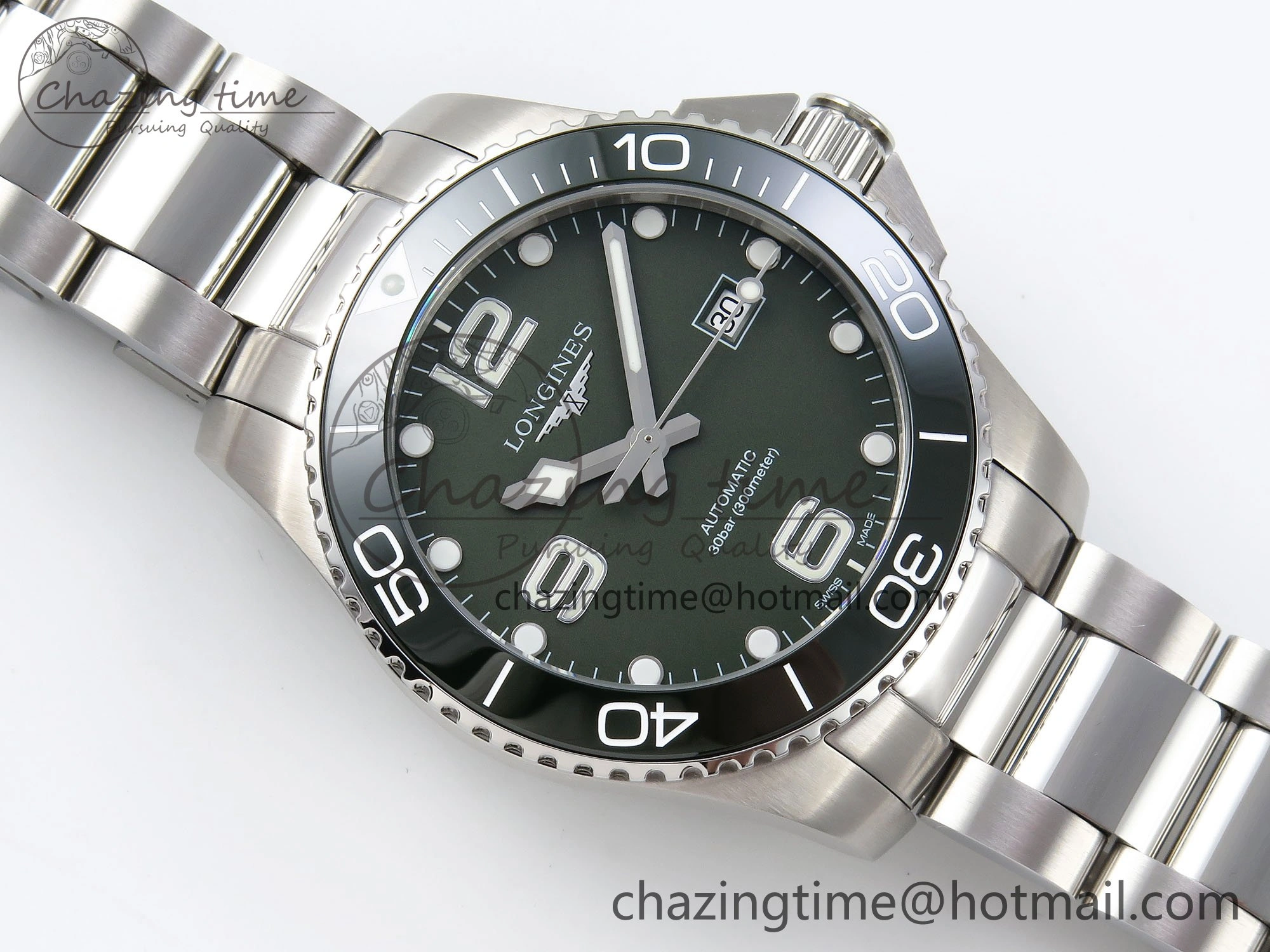 Hydroconquest 43mm SS Green Ceramic Bezel XF 1:1 Best Edition Green Dial on SS Bracelet L888