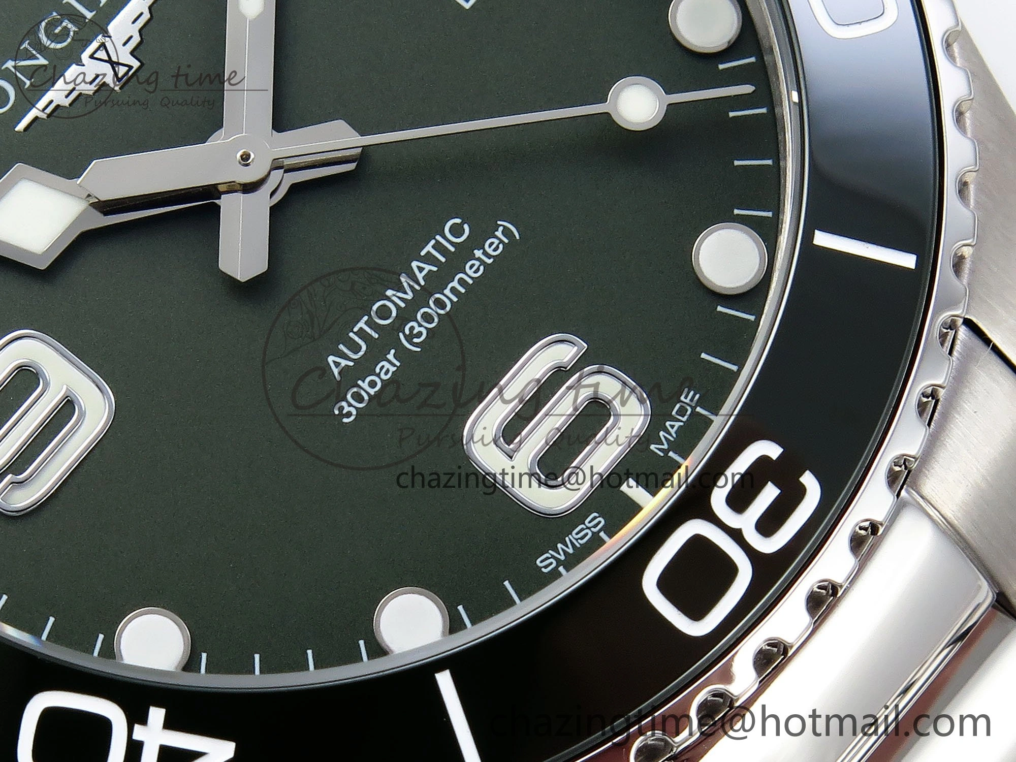 Hydroconquest 43mm SS Green Ceramic Bezel XF 1:1 Best Edition Green Dial on SS Bracelet L888