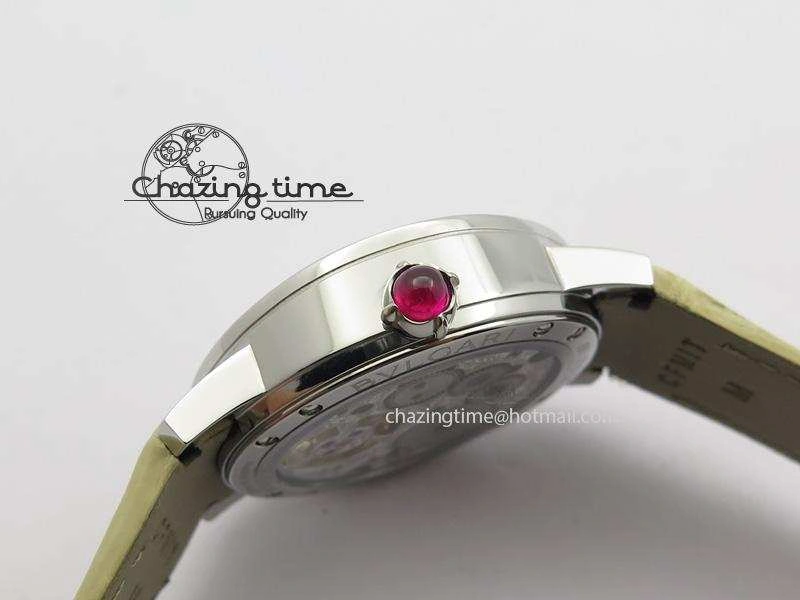 I Giardini Di Bulgari Tourbillon Full Paved Diamonds SS Diamonds Dial On Beige Leather Strap