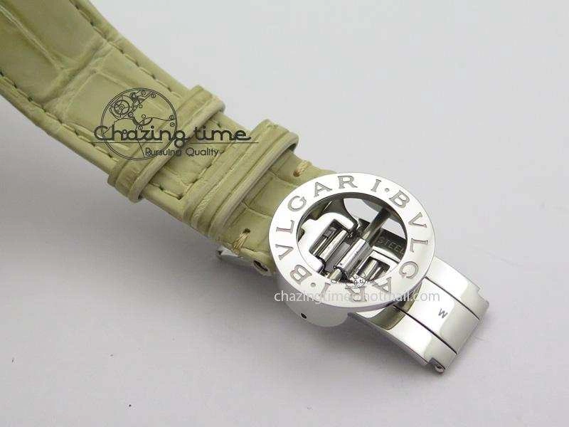 I Giardini Di Bulgari Tourbillon Full Paved Diamonds SS Diamonds Dial On Beige Leather Strap