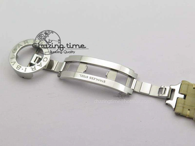 I Giardini Di Bulgari Tourbillon Full Paved Diamonds SS Diamonds Dial On Beige Leather Strap