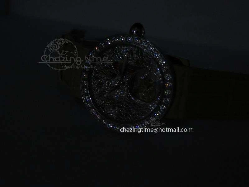 I Giardini Di Bulgari Tourbillon Full Paved Diamonds SS Diamonds Dial On Beige Leather Strap