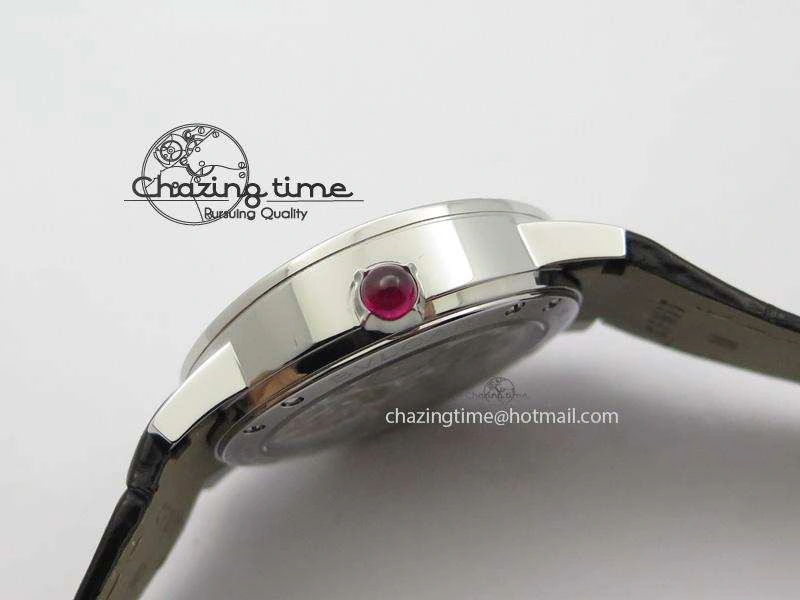 I Giardini Di Bulgari Tourbillon Full Paved Diamonds SS Diamonds Dial On Black Leather Strap