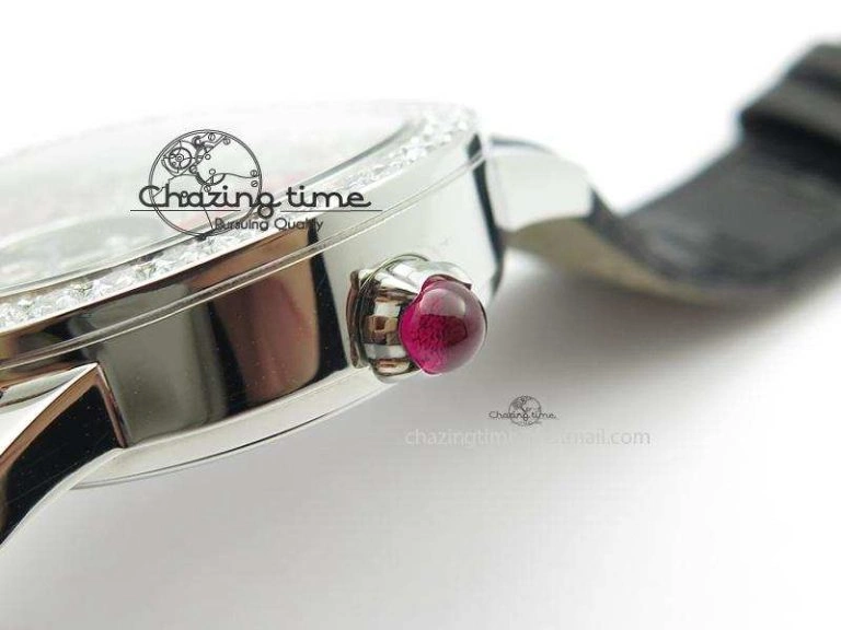 I Giardini Di Bulgari Tourbillon Full Paved Diamonds SS Diamonds Dial On Black Leather Strap