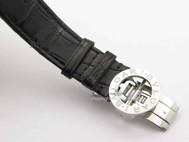 I Giardini Di Bulgari Tourbillon Full Paved Diamonds SS Diamonds Dial On Black Leather Strap
