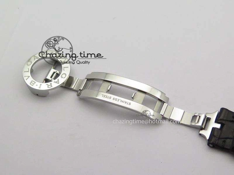 I Giardini Di Bulgari Tourbillon Full Paved Diamonds SS Diamonds Dial On Black Leather Strap