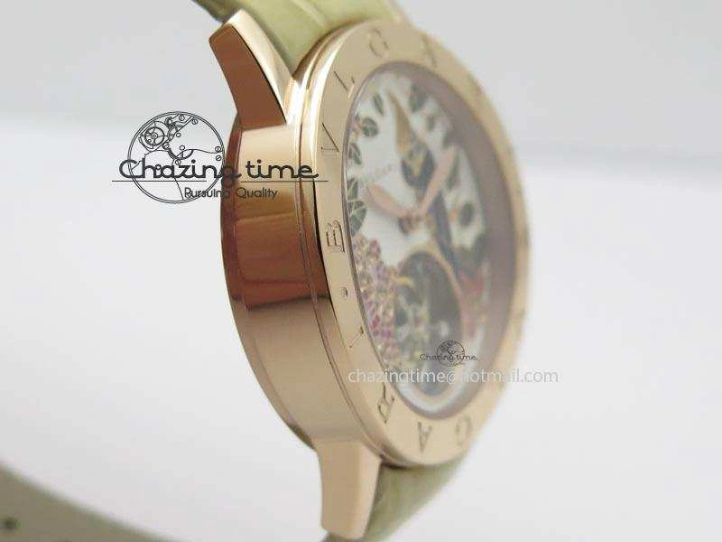 I Giardini Di Bulgari Tourbillon RG Parrot Dial On Beige Croco Strap