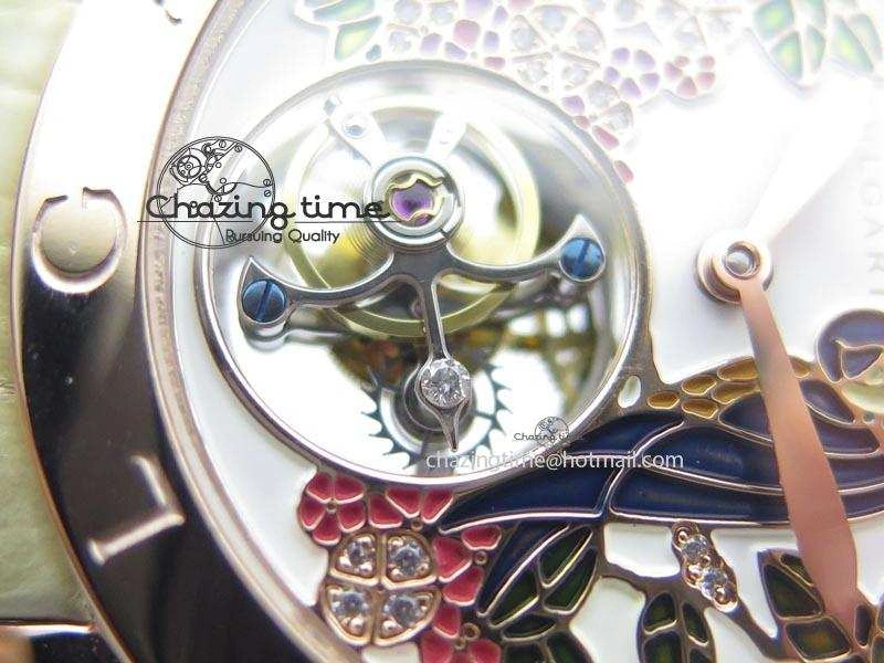 I Giardini Di Bulgari Tourbillon RG Parrot Dial On Beige Croco Strap