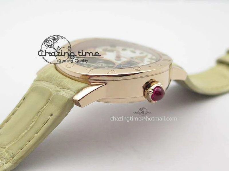 I Giardini Di Bulgari Tourbillon RG Parrot Dial On Beige Croco Strap