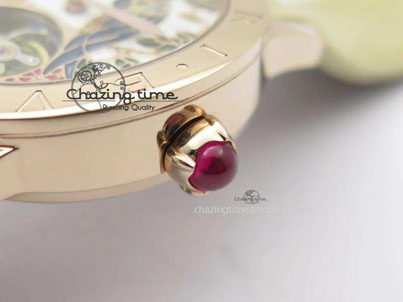 I Giardini Di Bulgari Tourbillon RG Parrot Dial On Beige Croco Strap